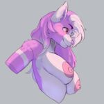  1:1 2023 anthro areola big_areola big_breasts breasts bust_portrait canid canine female fur hair hi_res inverted_nipples long_hair mammal multicolored_body multicolored_fur neptunesco nipples portrait red_eyes side_boob side_view solo two_tone_body two_tone_fur 