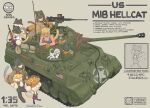  19vodnik :3 absurdres american_flag animal_ears axe black_tank_top blonde_hair browning_m2 canteen cat_ears cat_girl cat_tail character_request chibi english_text explosive gloves green_jacket grey_background gun heavy_machine_gun highres jacket m18_hellcat m1_carbine m3_submachine_gun machine_gun military military_vehicle model_kit motor_vehicle neco-arc purple_skirt shirt skirt submachine_gun tail tank tank_top tnt tsukihime united_states_army weapon white_shirt yellow_gloves 