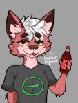  anthro beverage canid canine dr_pepper female fox freckles fur fur_markings hair holding_object inner_ear_fluff looking_at_viewer mammal markings pink_body pink_fur red_body red_fox red_fur soda soda_bottle solo tao_(character) taoreta tuft type_o_negative white_hair 