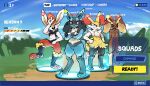  2023 anthro braixen breasts cinderace cloud crossover day english_text epic_games featureless_breasts featureless_crotch female fortnite gameplay_mechanics generation_4_pokemon generation_6_pokemon generation_8_pokemon group hi_res looking_at_viewer lopunny lucario male netchy_boo nintendo pokemon pokemon_(species) smile text 