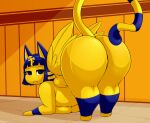  animal_crossing ankha_(animal_crossing) anthro ass_up big_butt breasts butt domestic_cat feathers felid feline felis female genitals huge_butt hybrid looking_at_viewer looking_back looking_back_at_viewer mammal nightfaux nintendo pussy thick_thighs yellow_body yellow_feathers 