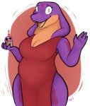  2023 4_fingers anthro breasts clothing cobra cupcake dress fangs female fingers food hi_res keeshee looking_at_viewer multicolored_body ncs purple_body reptile scalie snake snake_hood teeth two_tone_body 