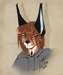  2020 anthro brown_body brown_fur brown_hair caracal caracal_(genus) clothed clothing dafka digital_media_(artwork) eyebrows eyelashes felid feline female fur hair mammal 