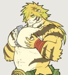  abs anthro between_pecs building crushing_object felid fur green_eyes lifewonders macan_(tas) macro male mammal muscular muscular_anthro muscular_male pantherine pecs ryulabo skyscraper solo striped_body striped_fur stripes tiger tokyo_afterschool_summoners yellow_body yellow_fur 