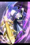  armor bat_wings cape galaxia_(sword) gloves glowing glowing_eyes highres kirby_(series) letterboxed looking_at_viewer mask meta_knight no_humans pauldrons rune_(ruupokesmash54) shoulder_armor signature solo sword weapon white_gloves wings 