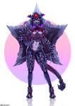 1girl absurdres black_hair black_sclera colored_sclera contrapposto full_body gradient_hair highres looking_at_viewer mask monster_girl mouth_mask multicolored_hair navel personification phantasy_star phantasy_star_online_2 purple_hair red_eyes reflection samael_(5211) short_hair solo standing tail two-tone_hair 