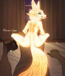  2023 4_ears anthro anthro_on_top biped blue_eyes breasts camera canid canine digital_media_(artwork) discreet_user duo eyebrow_piercing facial_piercing female female_on_top first_person_view fox fur glowing glowing_body glowing_fur hi_res looking_at_viewer looking_back looking_back_at_viewer male male/female male_on_bottom male_pov mammal multi_ear mylar_(discreet_user) neck_tuft on_bottom on_top piercing polaroid_photo reverse_cowgirl_position sex tuft yellow_body yellow_fur 