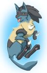  ambiguous_gender chest_tuft ezpups feral fluffy full-length_portrait generation_4_pokemon handpaw hi_res hindpaw lucario nintendo open_mouth open_smile paws pokemon pokemon_(species) portrait prick_ears sharp_teeth smile snout solo spikes spikes_(anatomy) tail teeth tongue tongue_out tuft 