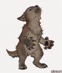  akreon artist_name brown_fur claws closed_mouth dog looking_up no_humans original puppy simple_background solo standing werewolf white_background 
