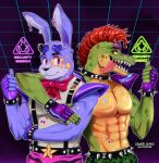  2angelisimo abs anthro bonnie_(fnaf) duo feral five_nights_at_freddy&#039;s five_nights_at_freddy&#039;s:_security_breach gesture glamrock_bonnie_(fnaf) humanoid interspecies male male/male montgomery_gator_(fnaf) muscular muscular_male obliques pecs scottgames steel_wool_studios thumbs_up tongue tongue_out 