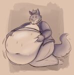  absurd_res anthro belly big_belly bodily_fluids clothed clothing hi_res hyper hyper_belly male mirina seattle_tarin_(zeemid) solo sweat tail tail_motion tailwag 