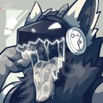  absurd_res anthro black_body bodily_fluids carthage_(carthagetech) digital_media_(artwork) dripping fur grey_body grey_fur hi_res imminent_vore looking_at_viewer machine male mammal mouth_shot nagifur open_mouth protogen saliva saliva_drip saliva_on_tongue saliva_string screen screen_face simple_background solo tongue tongue_out vore 
