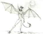  2023 anthro baron_engel bat_pony bat_wings breasts equid eyes_closed female genitals greyscale hair hasbro hooves mammal membrane_(anatomy) membranous_wings monochrome moon my_little_pony navel nipples pussy solo spread_wings tail tail_tuft tuft veiny_wings wings 