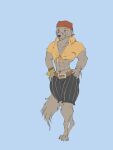  anthro bandanna belt bottomwear bracelet canid canine canis clothing cryphalen ear_piercing ear_ring eyewear female flat_chested glasses hands_on_hips hi_res jewelry kerchief mammal muscular muscular_female piercing pirate ring_piercing shirt shorts solo topwear wolf 
