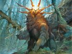  ambiguous_gender ayula bear brown_body brown_fur claws forest fur hasbro hi_res horn light magic:_the_gathering mammal outside plant sculpture solo statue sunlight tree wizards_of_the_coast 