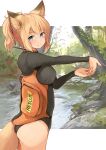  animal_ears ass batta_(kanzume_quality) black_leotard blue_eyes bodysuit diving_suit fox_ears fox_girl fox_tail highleg highleg_leotard kitsune_no_oyome-chan leotard tail wetsuit 