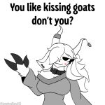  anthro blush bovid boy_kisser_(meme) caprine clothed clothing digital_media_(artwork) ear_piercing english_text female fur goat hair horn looking_at_viewer mammal piercing pose simple_background smile smoked_goat smokedsoul35 solo standing text topwear white_background white_body white_fur 