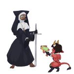  anthro demon duo female gun horn humanoid hybrid nun ranged_weapon tama-tama weapon 