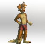  1:1 anthro barefoot boxer_briefs boxer_briefs_only brown_body brown_fur bulge canid canine canis claws clothed clothing domestic_dog feet fur gradient_background green_eyes grey_background hand_on_hip hi_res letterbox male mammal matt_riskely open_mouth red_boxer_briefs red_clothing red_nose red_underwear sharp_teeth simple_background solo tan_body tan_fur teeth teeth_showing tinydeerguy tongue_showing topless underwear underwear_only 
