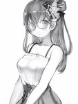  1girl absurdres bare_arms bare_shoulders collarbone glasses greyscale hair_between_eyes hair_bun hair_ornament highres hololive long_hair looking_at_viewer monochrome nanashi_(nlo) shirt simple_background single_side_bun skirt sleeveless sleeveless_shirt solo star_(symbol) star_hair_ornament tokino_sora virtual_youtuber 