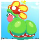  2023 anthro big_butt biped bottomwear butt clothing elemental_creature feelingdrowzy flora_fauna flower flower_creature hi_res huge_butt looking_back male mario_bros nintendo petey_piranha piranha_plant plant rear_view solo 