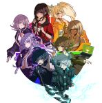  1girl 3boys 5girls alter_ego_(danganronpa) android black_gloves black_jacket black_ribbon black_sailor_collar blonde_hair blue_eyes blue_hair blunt_bangs blush bow bowtie braid brown_eyes brown_hair brown_necktie brown_skirt cat_hair_ornament collared_shirt color_wheel_challenge computer criis-chan crossdressing danganronpa:_trigger_happy_havoc danganronpa_(series) danganronpa_2:_goodbye_despair danganronpa_v3:_killing_harmony dark-skinned_female dark_blue_hair dark_skin flipped_hair fujisaki_chihiro galaga ganguro gloves green_bow green_jacket grey_bow grey_bowtie grey_hair hair_between_eyes hair_ornament hair_ribbon hair_scrunchie hairclip hands_up harukawa_maki holding holding_hair jacket japanese_clothes jewelry k1-b0 kimono kirigiri_kyoko laptop long_hair long_sleeves looking_at_viewer low_twintails medium_hair meme multiple_boys multiple_girls nanami_chiaki necklace necktie open_mouth orange_eyes orange_jacket orange_kimono otoko_no_ko pink_eyes pink_hair pout power_armor purple_eyes purple_hair red_eyes red_scrunchie red_shirt ribbon saihara_shuichi sailor_collar saionji_hiyoko school_uniform scrunchie shell_necklace shirt short_hair side_braid single_braid skirt smile solo spaceship_hair_ornament striped striped_jacket twintails upper_body white_hair white_shirt yellow_jacket yonaga_angie 