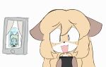  :3 anthro averi_(fiddleafox) blonde_hair canid canine cellphone cute_fangs female fox hair holding_cellphone holding_object holding_phone holding_smartphone mammal multicolored_body open_mouth open_smile phone simple_background smartphone smile two_tone_body unknown_artist white_background 