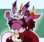  &lt;3 anthro auriclepus balls bell big_balls big_ears bodily_fluids bovid bovine breasts cattle collar cum cum_drip cum_in_pussy cum_inflation cum_inside digital_media_(artwork) dripping duo female final_fantasy full_nelson genital_fluids genitals hi_res horn hybrid imp inflation looking_at_another mammal moogle nude paws penetration penis purple_body pussy ramen_(auriclepus) red_body red_eyes red_nose sex simple_background square_enix teeth vaginal vaginal_penetration 