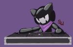  bandanna clothing disc_jockey drone dronesuit dronification gloves handwear headphones hi_res implied_permanent kerchief latex_gloves monstercat monstercat_media rubber rubber_clothing rubber_suit shinywark slave turntable_(record_player) 