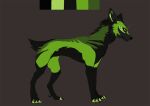  2015 black_ears black_nose black_tail canid canine color_swatch dark_body dark_fur feral flat_colors full-length_portrait fur geodis green_body green_eyes green_fur green_inner_ear green_sclera leg_markings male mammal markings model_sheet portrait scut_tail short_tail side_view socks_(marking) solo tail unavailable_at_source 