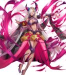  1girl breasts dark-skinned_female dark_skin fire_emblem fire_emblem_engage fire_emblem_heroes full_body hair_over_one_eye highres ichibi long_hair medium_breasts navel non-web_source official_art pointy_ears purple_eyes solo stomach transparent_background very_long_hair white_hair zephia_(fire_emblem) 