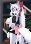  absurd_res anthro bow_ribbon breasts butt canid canine canis clothing female hakuro_(onmyoji) hi_res lingerie looking_at_viewer maid_uniform mammal mistpony smug_grin solo uniform wolf 