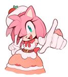  alternate_costume amy_rose animal_ears aqua_eyes back_bow belt bob_cut bow commentary dress english_commentary frilled_dress frills furry furry_female gloves hat hedgehog hedgehog_ears hedgehog_girl idol idol_clothes inverted_bob looking_at_viewer open_mouth pink_fur ribbon sleeveless sleeveless_dress solo sonic_(series) strawberry_hat_ornament toonsite v white_gloves white_headwear 