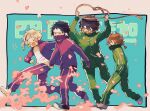  &gt;_&lt; 4boys :d akutagawa_ryuunosuke_(bungou_stray_dogs) arms_up black_hair blank_eyes blue_background blush bungou_stray_dogs closed_eyes dazai_osamu_(bungou_stray_dogs) full_body green_jacket green_pants hands_in_pockets holding holding_rope jacket long_sleeves male_focus medium_hair multiple_boys nakahara_chuuya nakajima_atsushi_(bungou_stray_dogs) noose open_mouth orange_hair pants profile purple_jacket purple_pants rinu rope shirt shoes short_hair smile sweatdrop track_suit twitter_username v-shaped_eyebrows walking white_footwear white_hair white_shirt 