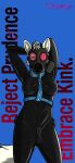  absurd_res bdsm bondage_gear canid canine clothing fox gas_mask gynomorph hi_res intersex lukabun mammal mask pose rubber rubber_clothing rubber_suit 
