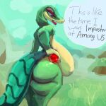  among_us anthro big_breasts big_butt breasts butt crossgender dialogue female gecko gex_(series) gex_the_gecko green_body green_scales hi_res huge_breasts hyper hyper_breasts innersloth lips lipstick lizard makeup mtf_crossgender murlbius non-mammal_breasts nude rear_view red_lips red_lipstick reptile scales scalie solo speech_bubble thick_thighs 