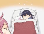  2girls ahoge akebono_(kancolle) black_hair blanket closed_eyes commentary_request futon kantai_collection long_hair meta multiple_girls saiguchi_otoufu sleeping solo_focus ushio_(kancolle) 