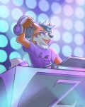  2021 anthro canid canine clothing ddgio digital_media_(artwork) eyewear fox fur glasses hi_res holding_headphones male mammal open_mouth open_smile orange_body orange_fur purple_body purple_clothing purple_fur purple_shirt purple_topwear shirt signature smile solo topwear white_body white_fur 