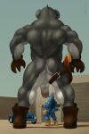  2:3 4_arms absurd_res alien anthro back_muscles backsack balls blue_body blue_fur blue_sky boots boots_only butt car clothing disney duo experiment_(lilo_and_stitch) footwear footwear_only fur gantu garage genitals glans gloves grey_body grey_skin handwear hi_res holster humanoid lilo_and_stitch looking_back male mostly_nude multi_arm multi_limb muscular nude penis pink_glans plasma_blaster_(lilo_and_stitch) shoes shoes_only sky staredown stitch_(lilo_and_stitch) tjloog vehicle volkswagen_beetle wide_stance 