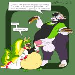  absurd_res apron black_hair bovid canid canine canis caprine clothing dirtymac female food fur glowing glowing_hair goat hair hi_res hypnosis jackal male mammal mind_control overweight stuffing teasing weight_gain white_body white_fur yellow_body yellow_fur 