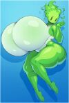  2:3 angstrom big_breasts breasts clothing elemental_creature elemental_humanoid female fire fire_creature fire_humanoid fuku_fire green_body hi_res huge_breasts humanoid hyper hyper_breasts not_furry one-piece_swimsuit solo swimwear thick_thighs undertale_(series) 