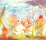  1girl 2boys alien alph_(pikmin) b_spa_gyoreva bad_id bad_pixiv_id badge big_nose black_eyes blue_eyes blue_gloves blue_hair blue_light blue_sky brittany_(pikmin) brown_eyes brown_hair buttons charlie_(pikmin) closed_mouth clothes_lift cloud cloudy_sky colored_skin facial_hair freckles glasses gloves grass green_gloves hands_on_own_hips helmet leaf miniskirt mohawk multiple_boys mustache no_mouth open_mouth outdoors pikmin_(creature) pikmin_(series) pink-framed_eyewear pink_gloves pink_hair pink_light pink_skirt pointy_ears pointy_nose radio_antenna red_pikmin red_skin short_hair skirt skirt_lift sky smile solid_oval_eyes space_helmet spacesuit star_(symbol) third-party_source triangular_eyewear very_short_hair walking whistle 