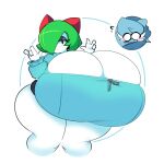  anthro big_breasts big_butt black_eyes blue_body blue_hair blush blush_lines breasts butt cleavage clothed clothing dewott dewy-eyedboy duo female generation_3_pokemon generation_5_pokemon green_hair hair hat headgear headwear hi_res huge_breasts huge_butt huge_thighs humanoid hyper hyper_breasts kirlia looking_at_viewer male nintendo one_eye_obstructed pokemon pokemon_(species) standing thick_thighs topwear tusks_the_dewott unimpressed white_body 