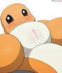  absurd_res anus blue_eyes butt charmander female frown generation_1_pokemon genitals hi_res looking_at_viewer nintendo orange_body pokemon pokemon_(species) pussy simple_background solo spread_legs spreading tail white_background winick-lim yellow_body 