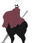  absurd_res anthro arthropod big_breasts big_butt black_body bottomless breasts butt cloak clothed clothing empty_eyes female hi_res hollow_knight hornet_(hollow_knight) huge_breasts huge_butt huge_hips huge_thighs nail_(weapon) nipple_outline non-mammal_breasts solo stemingbunbun team_cherry thick_thighs wide_hips 