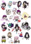  2boys 6+girls ayakashi_triangle black_hair character_request chibi commentary_request eyelashes hand_fan happy highres hinojiki_sosuke hirasaka_mei_(ayatora) holding holding_fan japanese_clothes kanade_suzu kazamaki_matoi kazamaki_matsuri kazamaki_matsuri_(female) korogi_reo long_hair looking_at_viewer magnifying_glass miko multiple_boys multiple_girls necktie ninja official_art red_eyes school_uniform shirogane_(ayatora) short_hair simple_background smile snegurochka_(ayatora) standing swimsuit sword tsukioka_lucy ungaikyou_(ayatora) weapon white_background yabuki_kentarou 