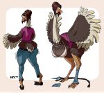  anthro avian avian_feet big_butt bird blush bra breasts brown_body brown_feathers brown_hair busty_feral butt claws cleavage clothed clothing feather_growth feathers female feral growth hair hhhyyyiii hi_res mammal mature_female mid_transformation ostrich partially_clothed ratite simple_background solo thick_thighs toe_claws torn_clothing transformation underwear white_body white_feathers wings 