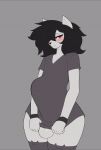  animated anthro balls big_penis biped black_hair blush clothing dialogue english_text erection fella_(oro97) genitals grey_body hair legwear male mammal navel open_mouth oro97 penis penis_under_shirt red_eyes solo tail tail_motion tailwag text thigh_highs 