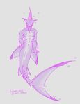  2023 5_fingers anthro blacktip_reef_shark carcharhinus digital_media_(artwork) drawtober ear_fins empty_eyes english_text fin fin_hair fingers fish hand_on_hip hi_res human_torso konani looking_at_viewer male marine multicolored_body muscular nude pseudo_hair purple_body reef_shark requiem_shark shark smile solo spooptober teeth text two_tone_body white_body 