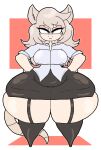  breasts clothing female francine_(karps) hands_on_hips heyfawndue hi_res legwear mammal murid murine rat rodent solo stern stern_look stockings thick_thighs wide_hips 